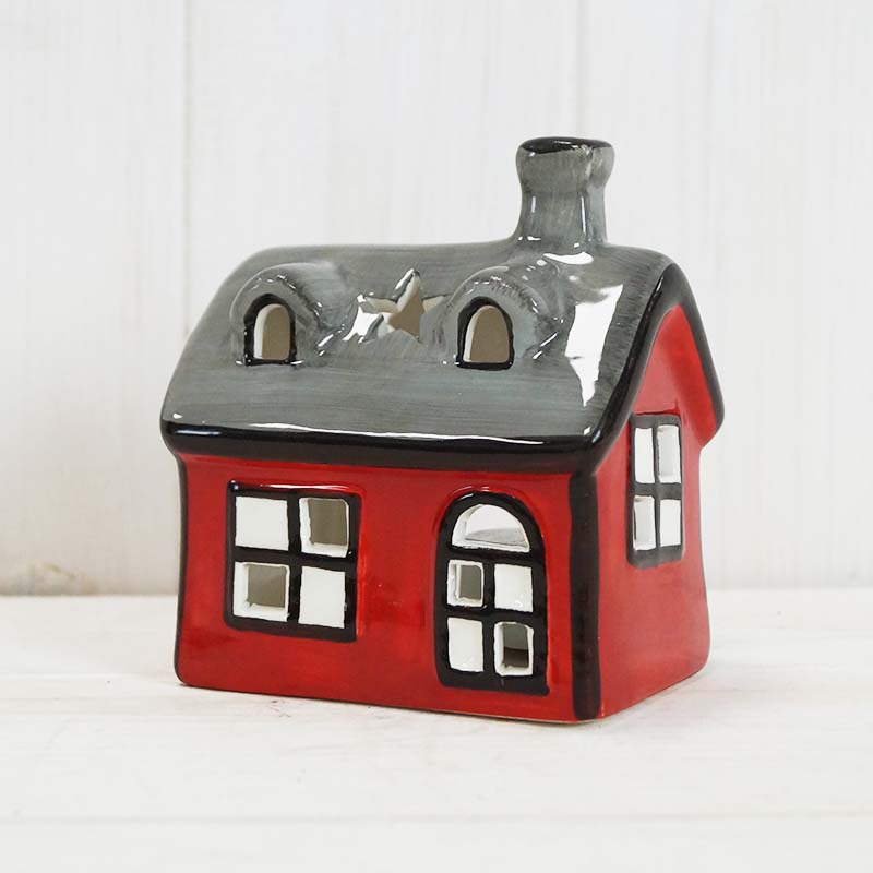 Medium Grey & Red Ceramic Tealight Holder (9.5cm) detail page